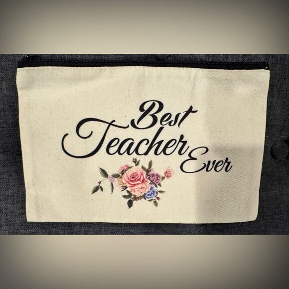 Best Teacher Ever / Teacher Appreciation / Canvas Bag/ Makeup bag/ NWOT - Picture 1 of 3